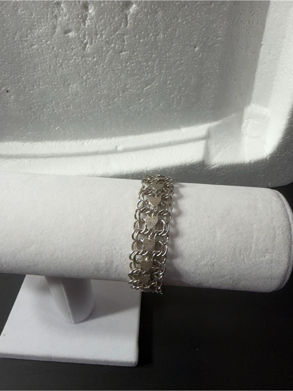 Vintage Elco Sterling Silver Heart Link Cable Ste Chain Bracelet